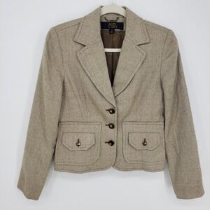 Vintage Y2K Allen by A.B.S. Herringbone Blazer Jacket Women 4 Brown Tweed Preppy